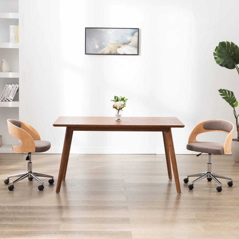 Vidaxl Otočná kancelárska stolička sivo-hnedá ohýbané drevo a látka
